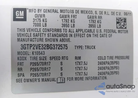 2011 GMC Sierra 1500 Sle из США, поврежденный, VIN 3GTP2VE32BG372575